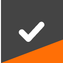 White checkmark on gray and orange background.