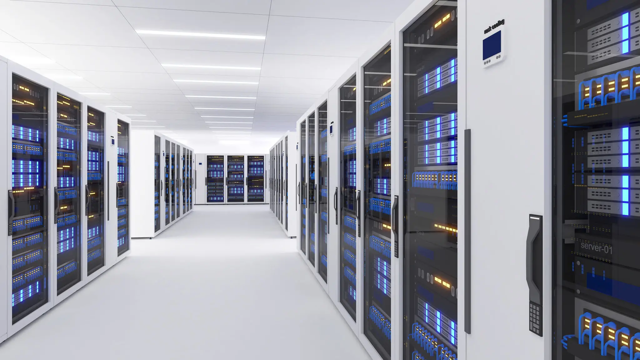 Modern data center with server racks.